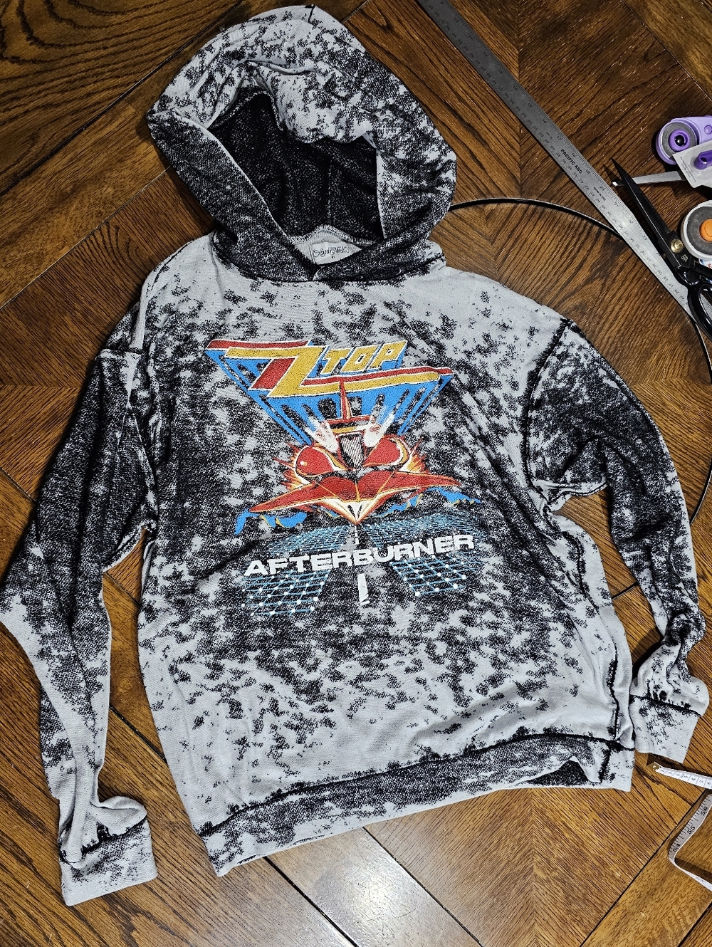ZZTOP Afterburner Black & White Tie-Dye Hoodie Sz Med/lg